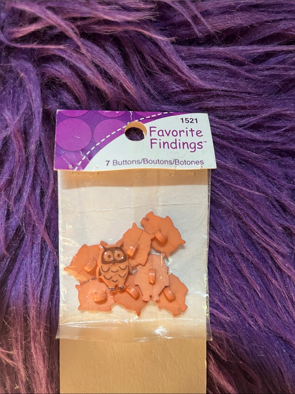 Favorite Findings Orange Owl Buttons - Set of 7